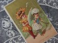 画像1: アンティーク クロモ 向日葵とオンベルの花のドレスの少女たち-CHOCOLAT GUERIN BOUTRON- (1)