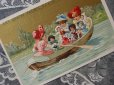 画像1: アンティーク クロモ 人形と少女たちの船の散歩-AUX QUATRE FRERES- (1)