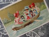 アンティーク クロモ 人形と少女たちの船の散歩-AUX QUATRE FRERES-