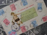 アンティーク ポストカード 天使の郵便配達人と切手言葉 LE LANGAGE DES TIMBRES
