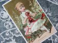 画像1: アンティーク クロモ  人形と遊ぶミントグリーンのドレスの少女 LA RECREATION-CHOCOLAT GUERIN BOUTRON- (1)