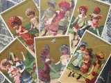 アンティーク クロモ 庭で遊ぶ2人の少女 全6枚セット -CHOCOLAT GUERIN-BOUTRON-