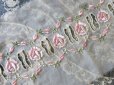 画像1: アンティーク 薔薇のガーランド 刺繍入り オーガンジーのレース 48cm (1)